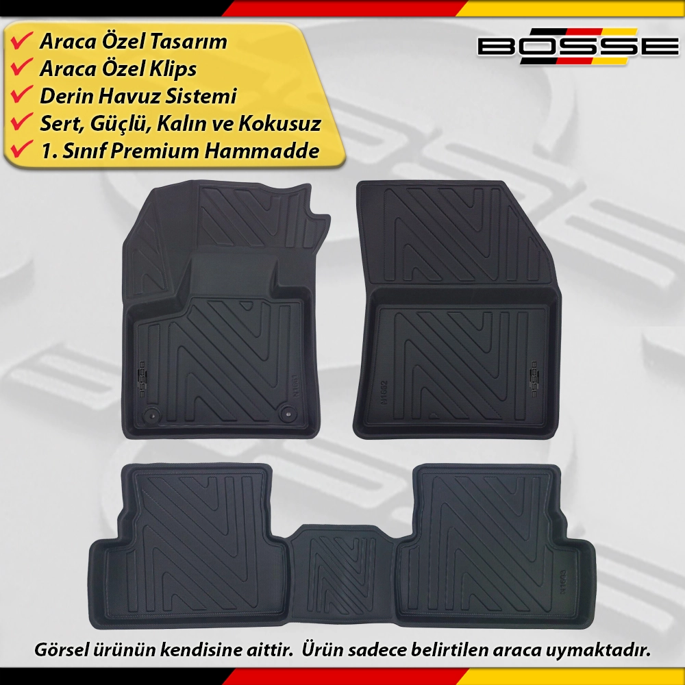 DS7 Paspas Araca Özel Crossback 2019 Sonrası İçin Derin Havuzlu Paspas BOSSE North Serisi