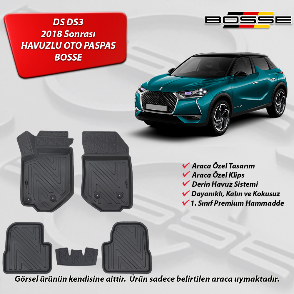 Ds Ds3 Crossback Paspas Araca Özel 2018 Sonrası BOSSE 3D Havuzlu Oto Paspas