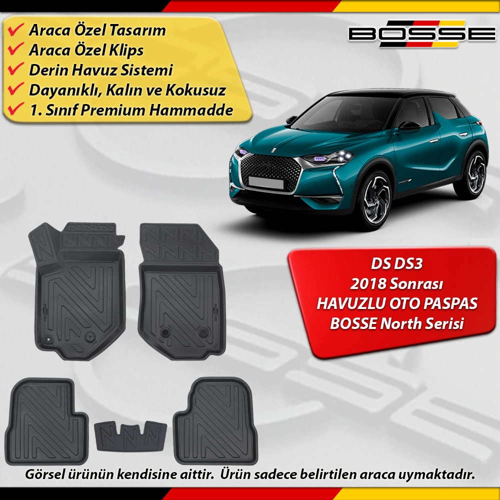 Ds Ds3 Crossback Paspas Araca Özel 2018 Sonrası Derin Havuzlu Paspas BOSSE North Serisi