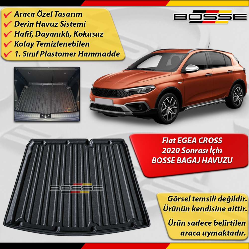 Fiat Egea Cross Bagaj Havuzu CROSS Araca Özel 2020 Sonrası BOSSE 3D Bagaj Havuzu
