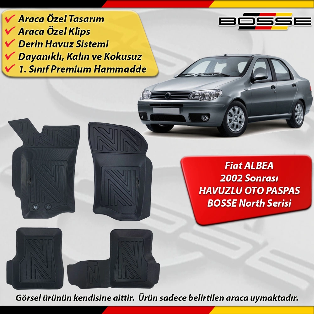 Fiat Albea Paspas Araca Özel 2002 Sonrası Derin Havuzlu Paspas BOSSE North Serisi