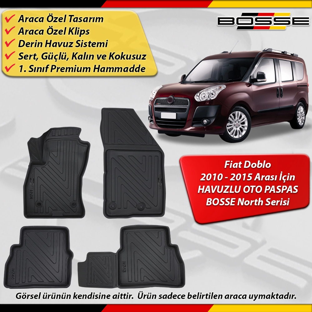 Fiat Doblo Paspas Araca Özel 2010-2015 Derin Havuzlu Paspas BOSSE North Serisi