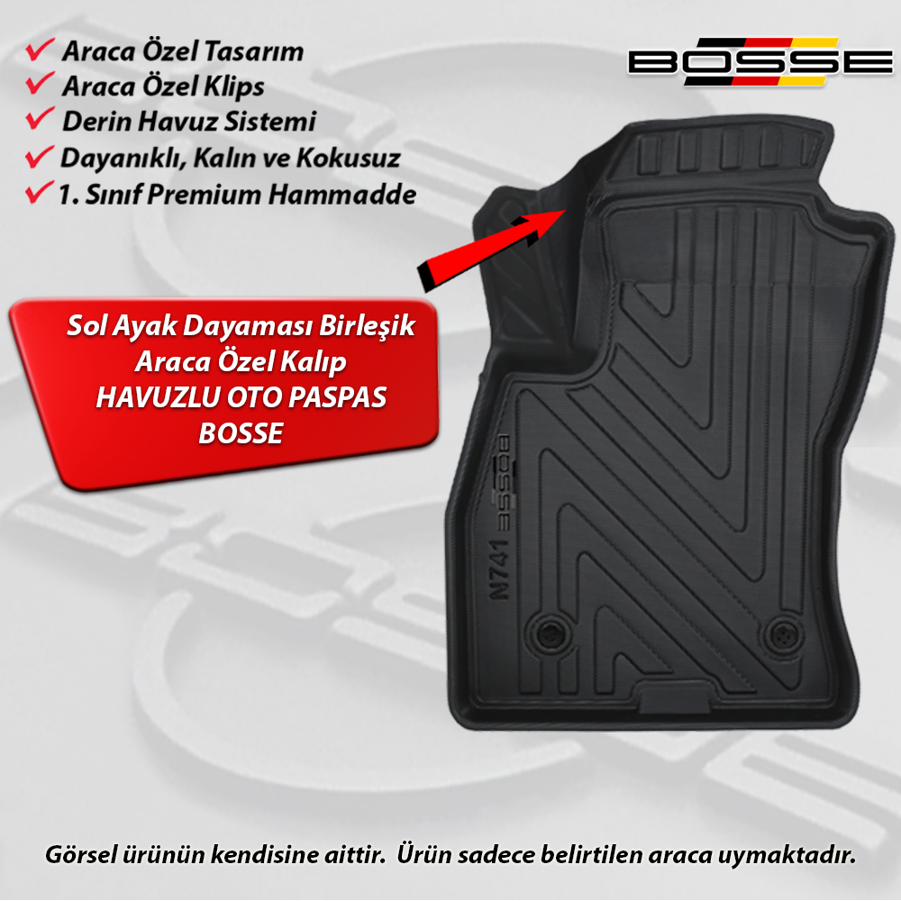 Fiat Doblo Paspas Araca Özel 2010 2015 Arası BOSSE 3D Havuzlu Oto Paspas
