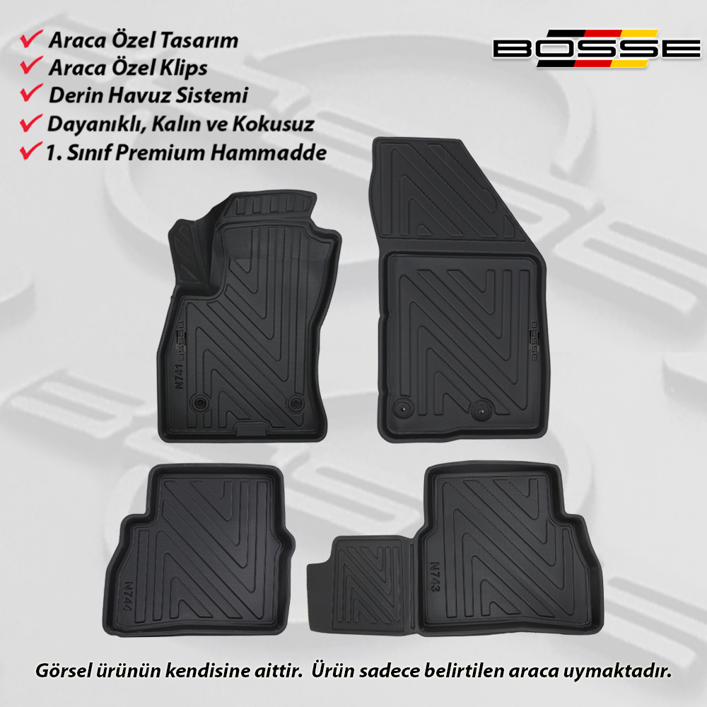 Fiat Doblo Paspas Araca Özel 2010 2015 Arası BOSSE 3D Havuzlu Oto Paspas