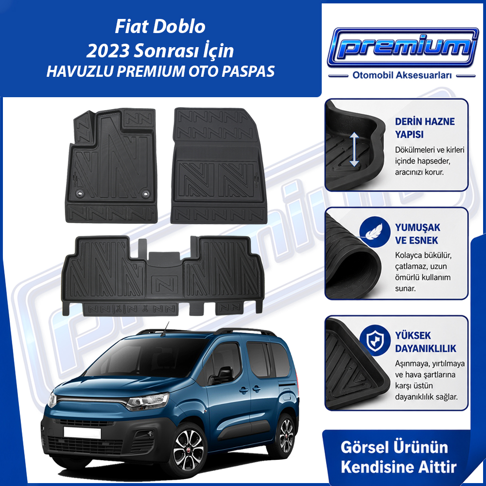 Fiat Doblo Paspas Araca Özel 2023 Sonrası Derin Havuzlu Premium Oto Paspas
