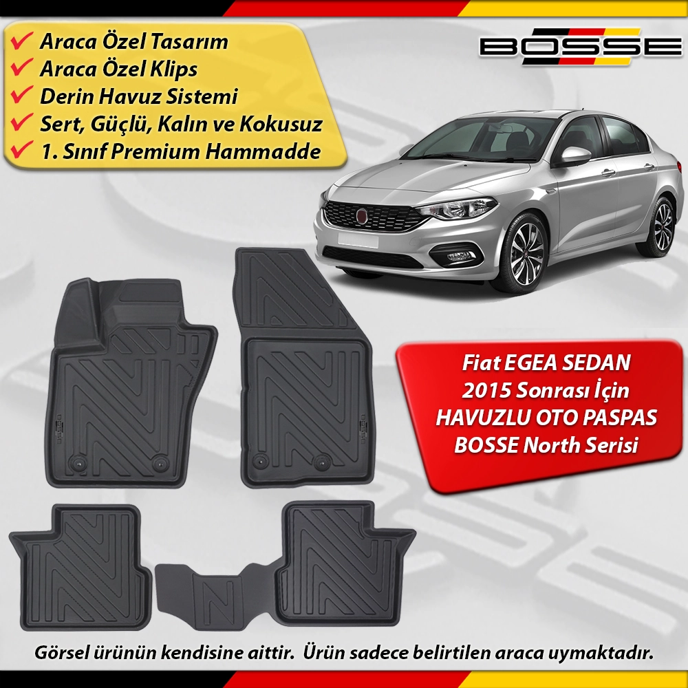 Fiat Egea Sedan Paspas Araca Özel 2015 Sonrası Derin Havuzlu BOSSE North Serisi