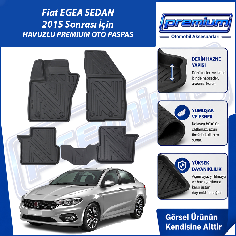 Fiat Egea Sedan Paspas Araca Özel 2015 Sonrası Derin Havuzlu Premium Oto Paspas