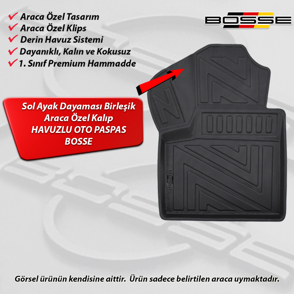 Ford Connect Paspas Araca Özel 2003 2013 Arası BOSSE 3D Havuzlu Oto Paspas