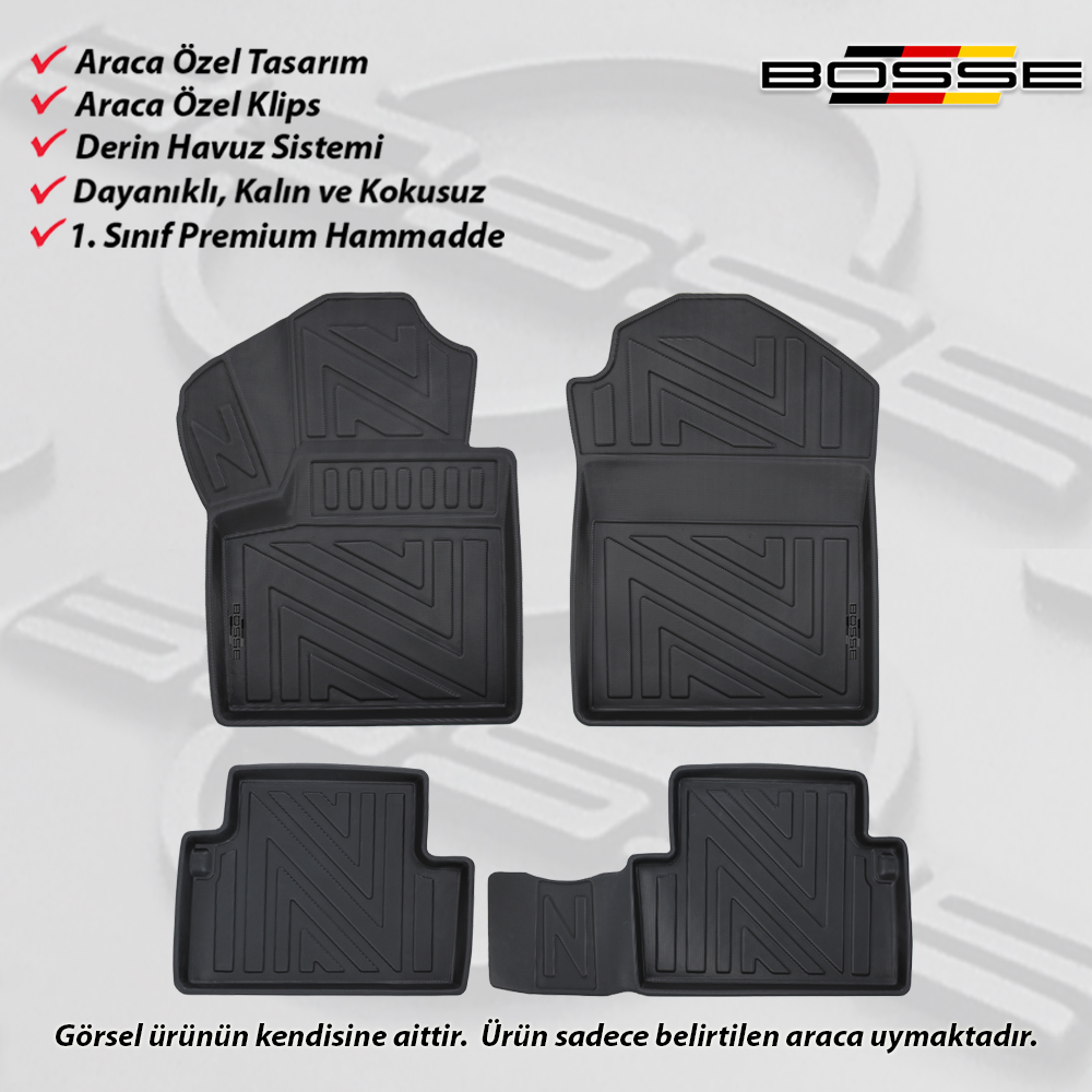Ford Connect Paspas Araca Özel 2003 2013 Arası BOSSE 3D Havuzlu Oto Paspas