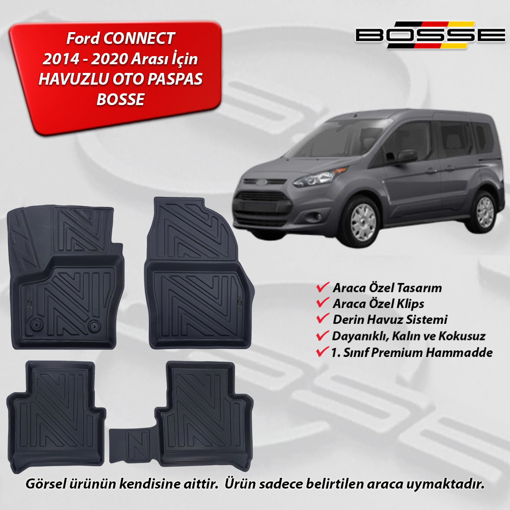 Ford Connect Paspas Araca Özel 2014 -2020 BOSSE 3D Havuzlu Oto Paspas