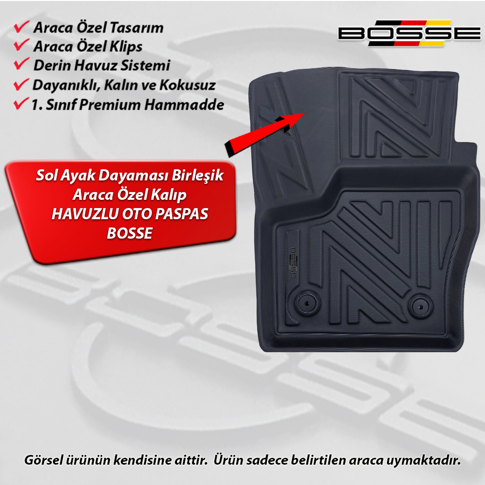 Ford Connect Paspas Araca Özel 2014 -2020 BOSSE 3D Havuzlu Oto Paspas