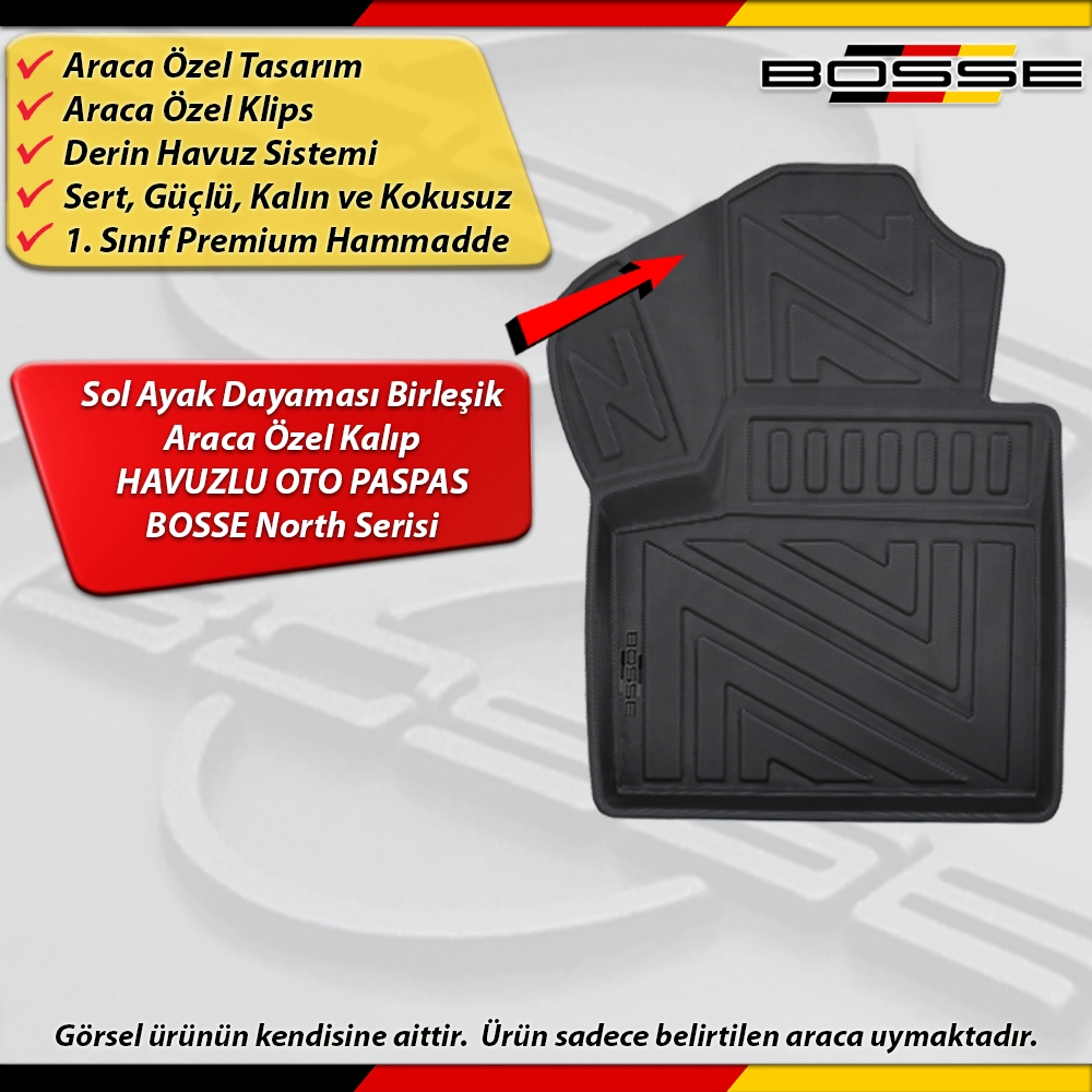 Ford Connect Paspas Araca Özel 2003-2013 Derin Havuzlu Paspas BOSSE North Serisi
