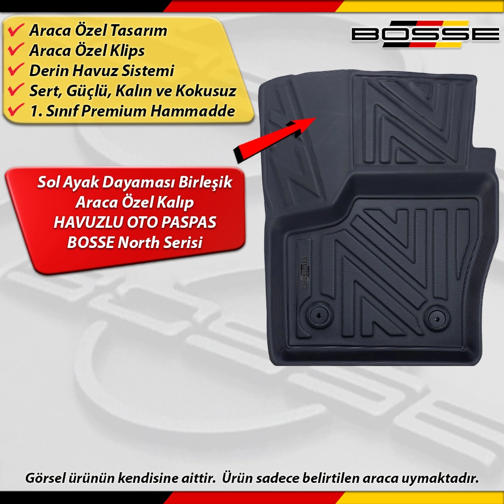 Ford Connect Paspas Araca Özel 2014 -2020 Arası Derin Havuzlu Paspas BOSSE North Serisi