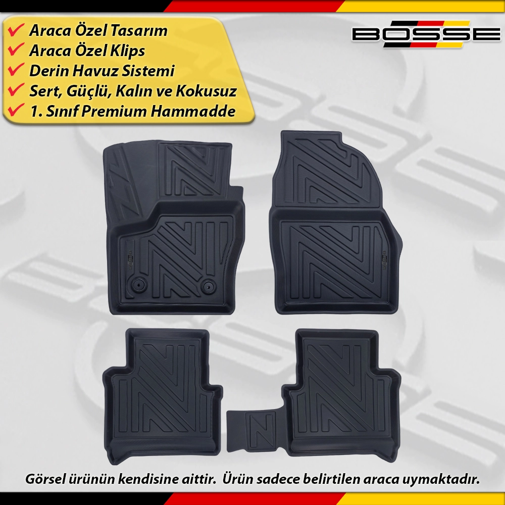 Ford Connect Paspas Araca Özel 2014 -2020 Arası Derin Havuzlu Paspas BOSSE North Serisi