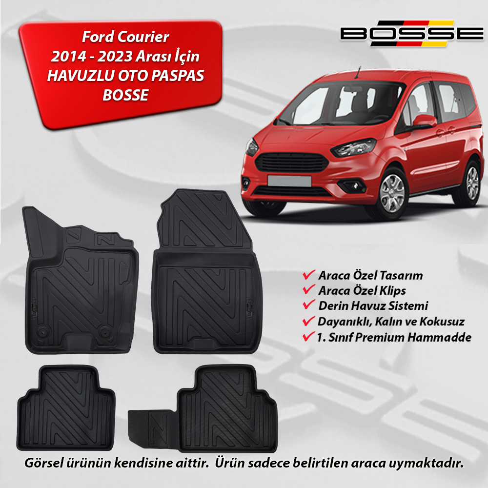 Ford Courier Paspas Araca Özel 2014 2023 BOSSE 3D Havuzlu Oto Paspas Paspas