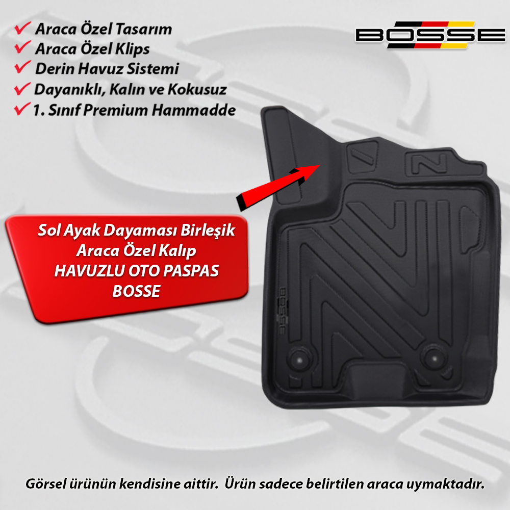 Ford Courier Paspas Araca Özel 2014 2023 BOSSE 3D Havuzlu Oto Paspas Paspas