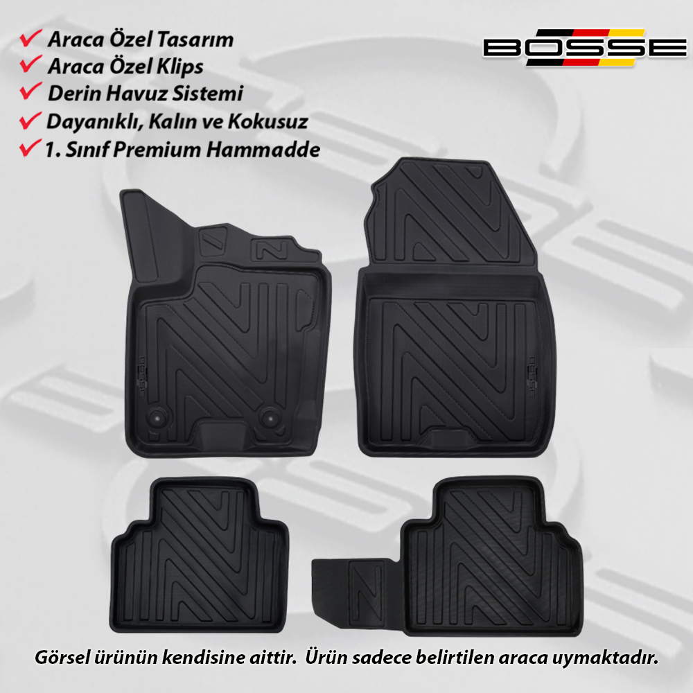 Ford Courier Paspas Araca Özel 2014 2023 BOSSE 3D Havuzlu Oto Paspas Paspas