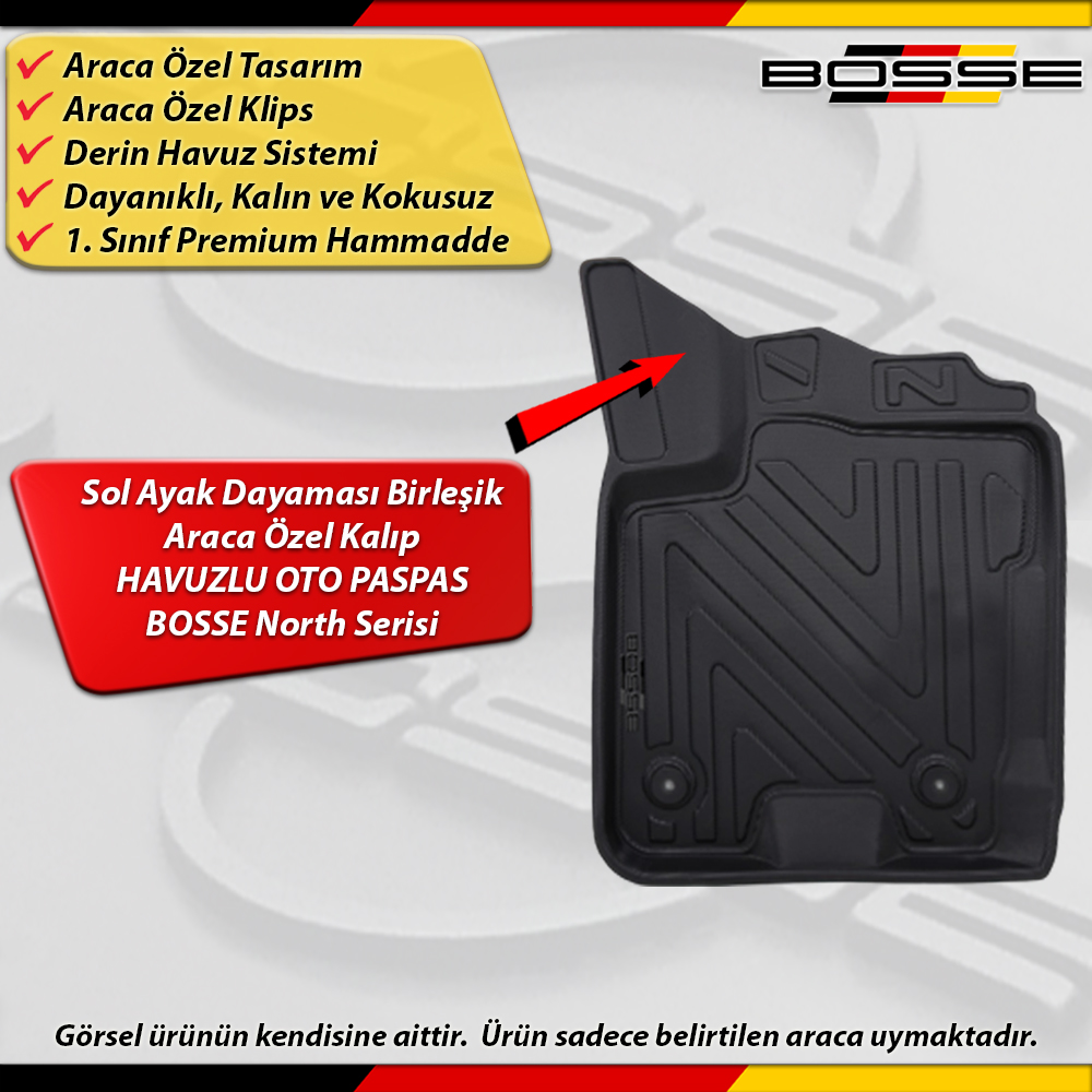 Ford Courier Paspas Araca Özel 2014-2023 Derin Havuzlu Paspas BOSSE North Serisi