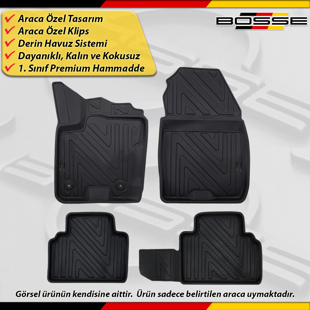 Ford Courier Paspas Araca Özel 2014-2023 Derin Havuzlu Paspas BOSSE North Serisi