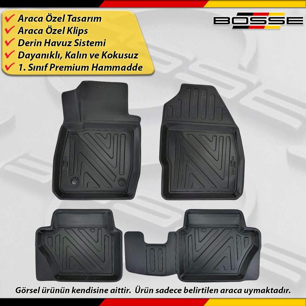 Ford Fiesta Paspas Araca Özel 2009 - 2017 Arası İçin Derin Havuzlu Paspas BOSSE North Serisi