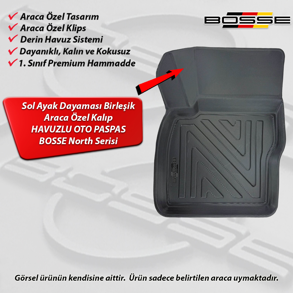 Ford Focus 2 Paspas Araca Özel Sedan 2005 2010 BOSSE Paspas 3D Havuzlu