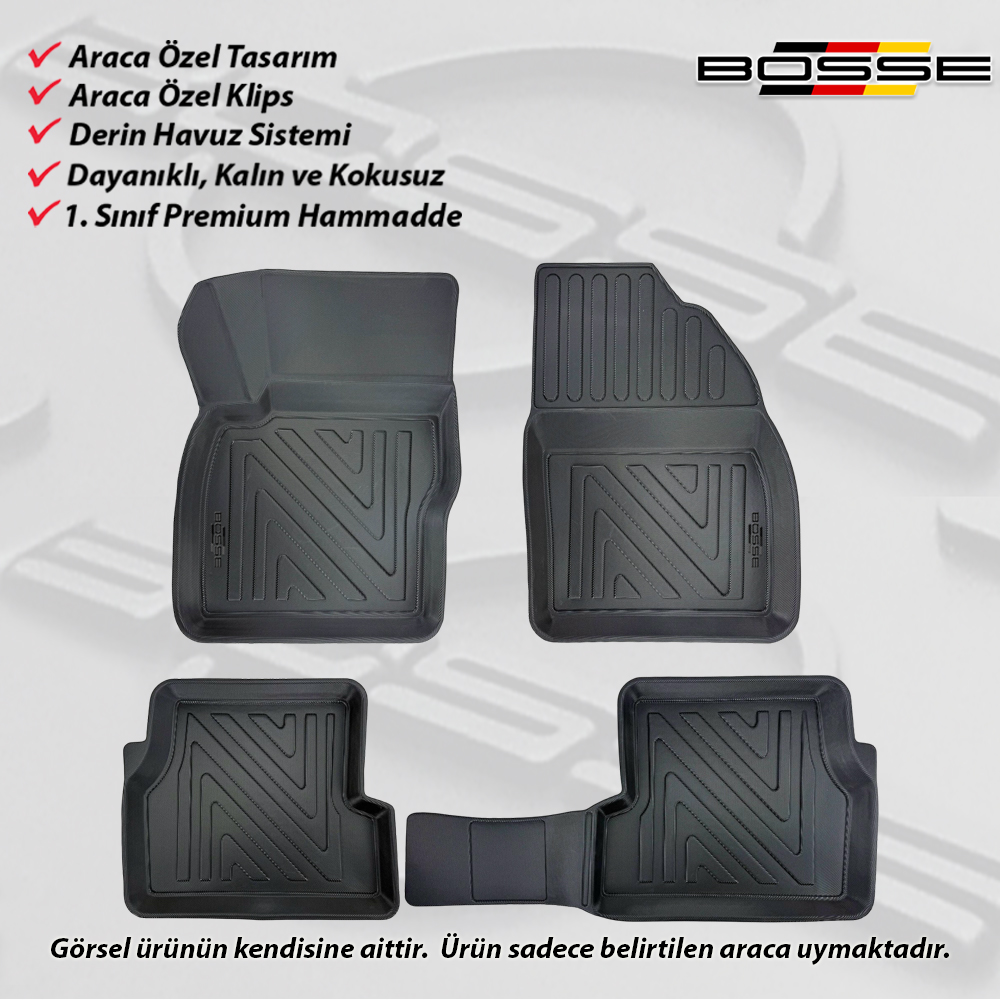 Ford Focus 2 Paspas Araca Özel Sedan 2005 2010 BOSSE Paspas 3D Havuzlu