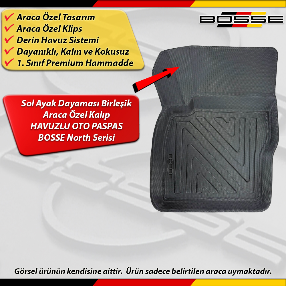 Ford Focus 2 Paspas Araca Özel SEDAN / HB 2005-2011 Derin Havuzlu Paspas BOSSE North Serisi