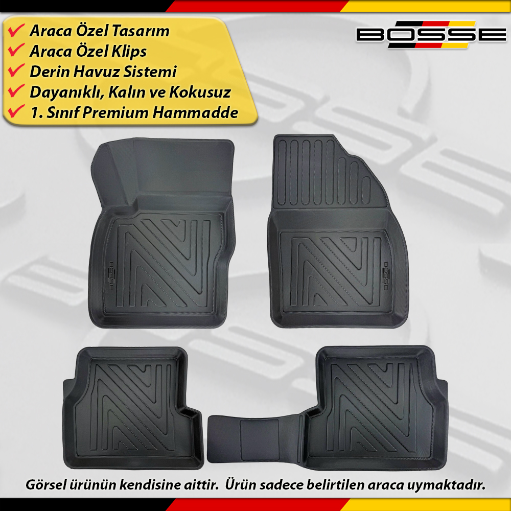 Ford Focus 2 Paspas Araca Özel SEDAN / HB 2005-2011 Derin Havuzlu Paspas BOSSE North Serisi