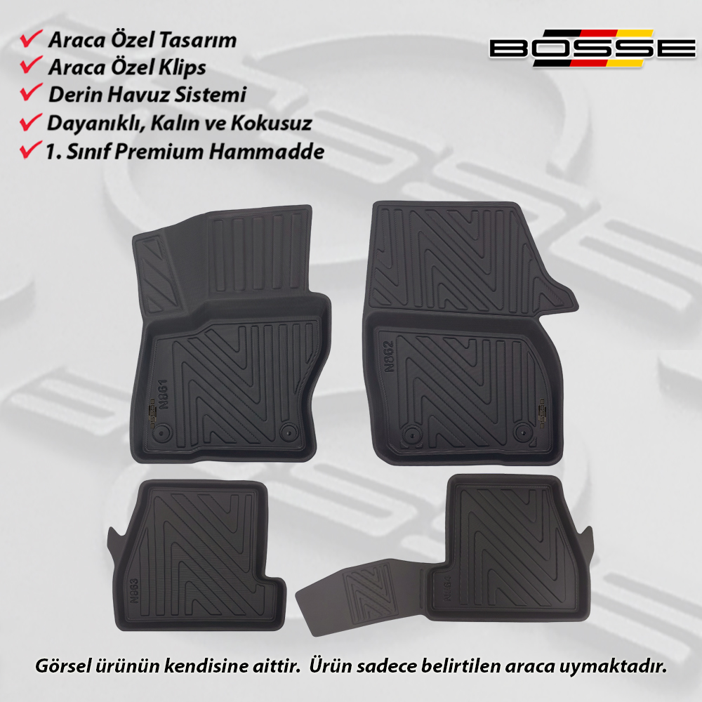 Ford Focus 3.5 - 4 Paspas Sedan 2014 2018 Arası BOSSE 3D Havuzlu Oto Paspas