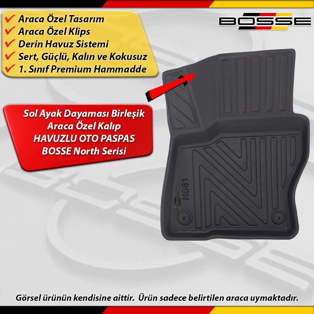 Ford Focus 3 Paspas 3.5 Paspas Araca Özel 2011-2018 Derin Havuzlu Paspas BOSSE North Serisi