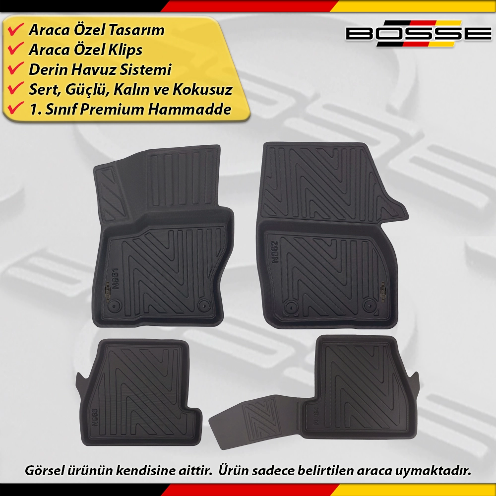 Ford Focus 3 Paspas 3.5 Paspas Araca Özel 2011-2018 Derin Havuzlu Paspas BOSSE North Serisi