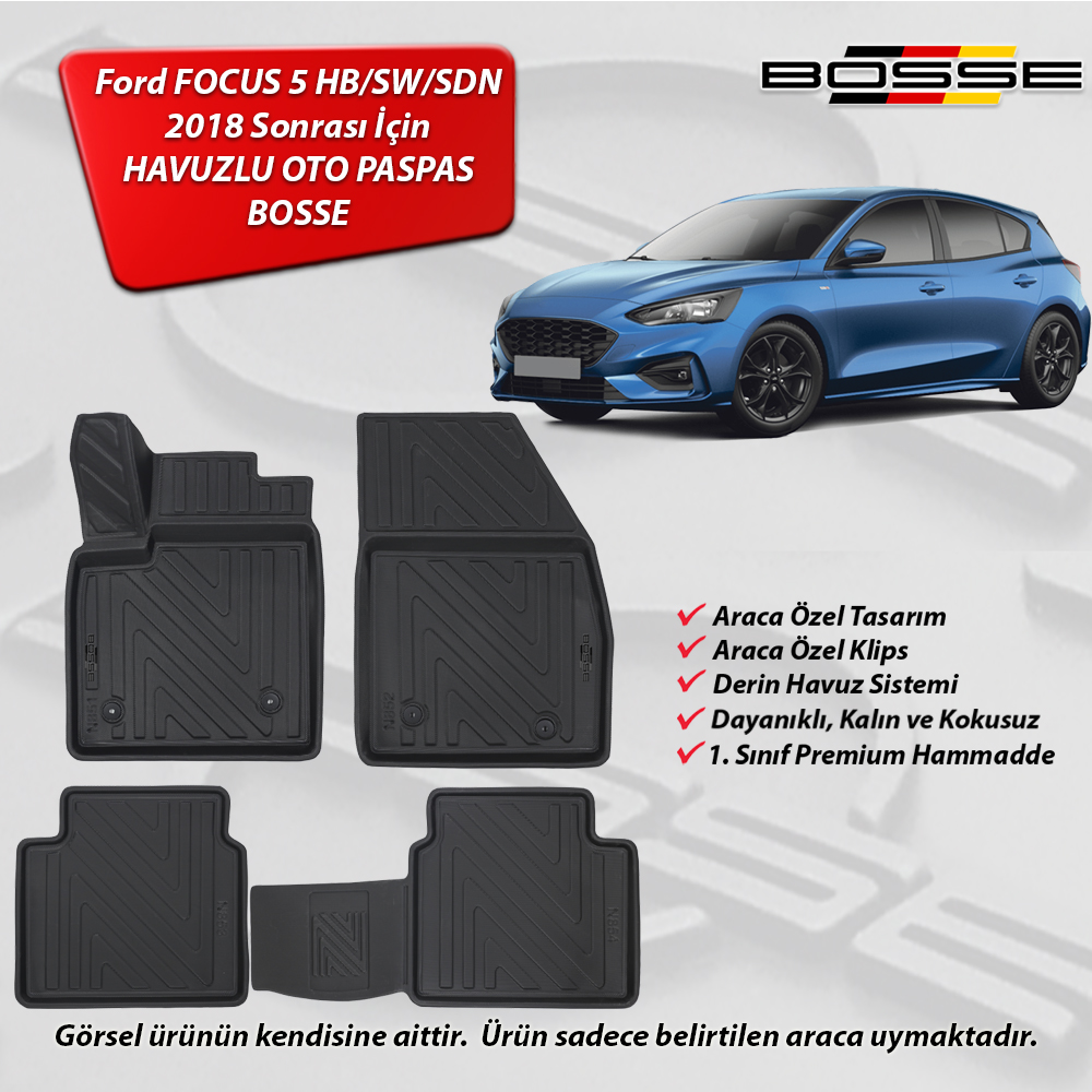 Ford Focus 5 Paspas HB / Sedan / Station SW 2018 Sonrası BOSSE 3D Havuzlu Oto Paspas