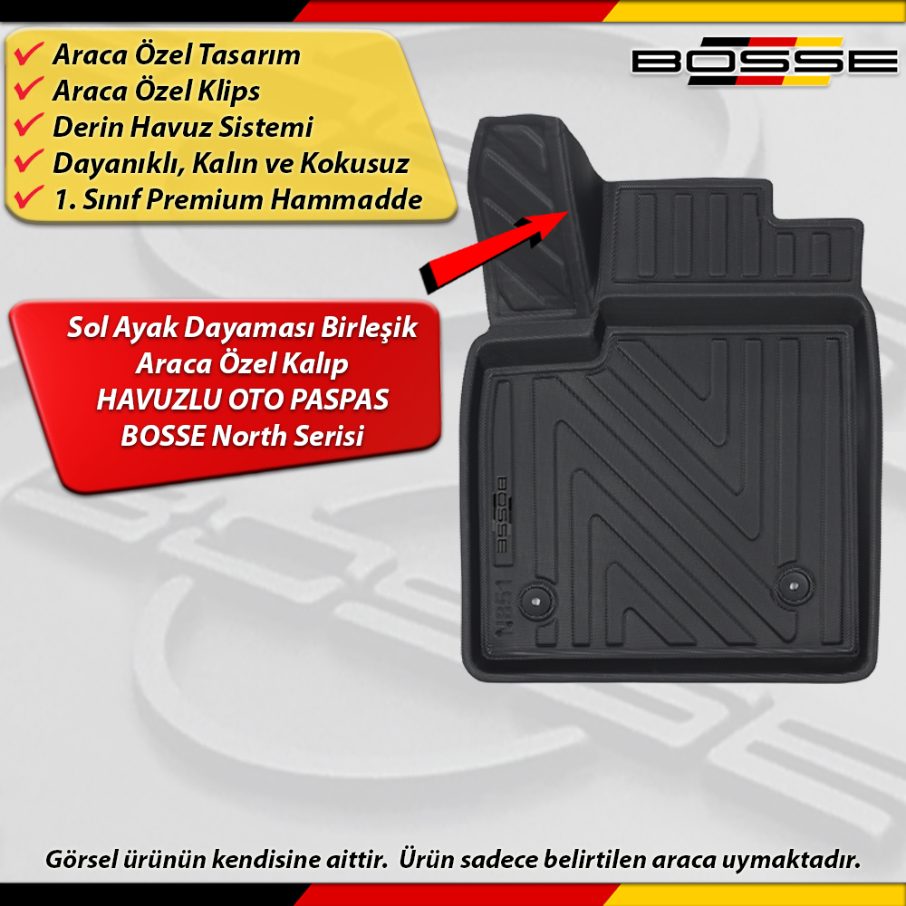 Ford Focus 4 - 5 Paspas Araca Özel HB 2018 Sonrası Derin Havuzlu Paspas BOSSE North Serisi