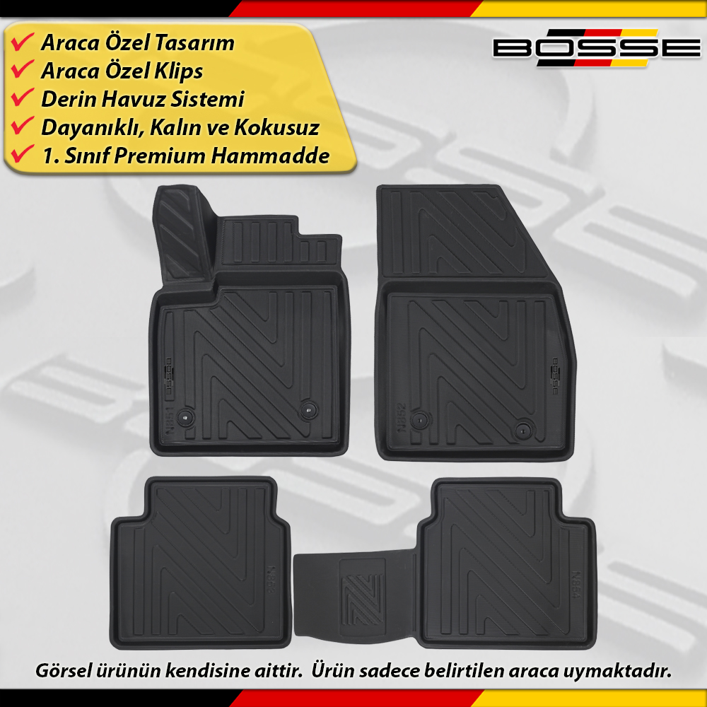 Ford Focus 4 - 5 Paspas Araca Özel HB 2018 Sonrası Derin Havuzlu Paspas BOSSE North Serisi