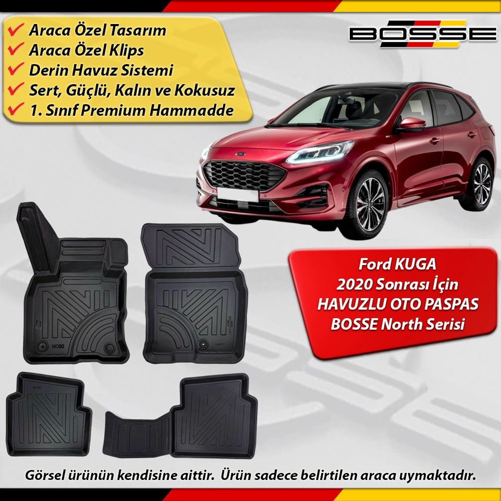 Ford Kuga Paspas Araca Özel 2020 Sonrası Derin Havuzlu Paspas BOSSE North Serisi