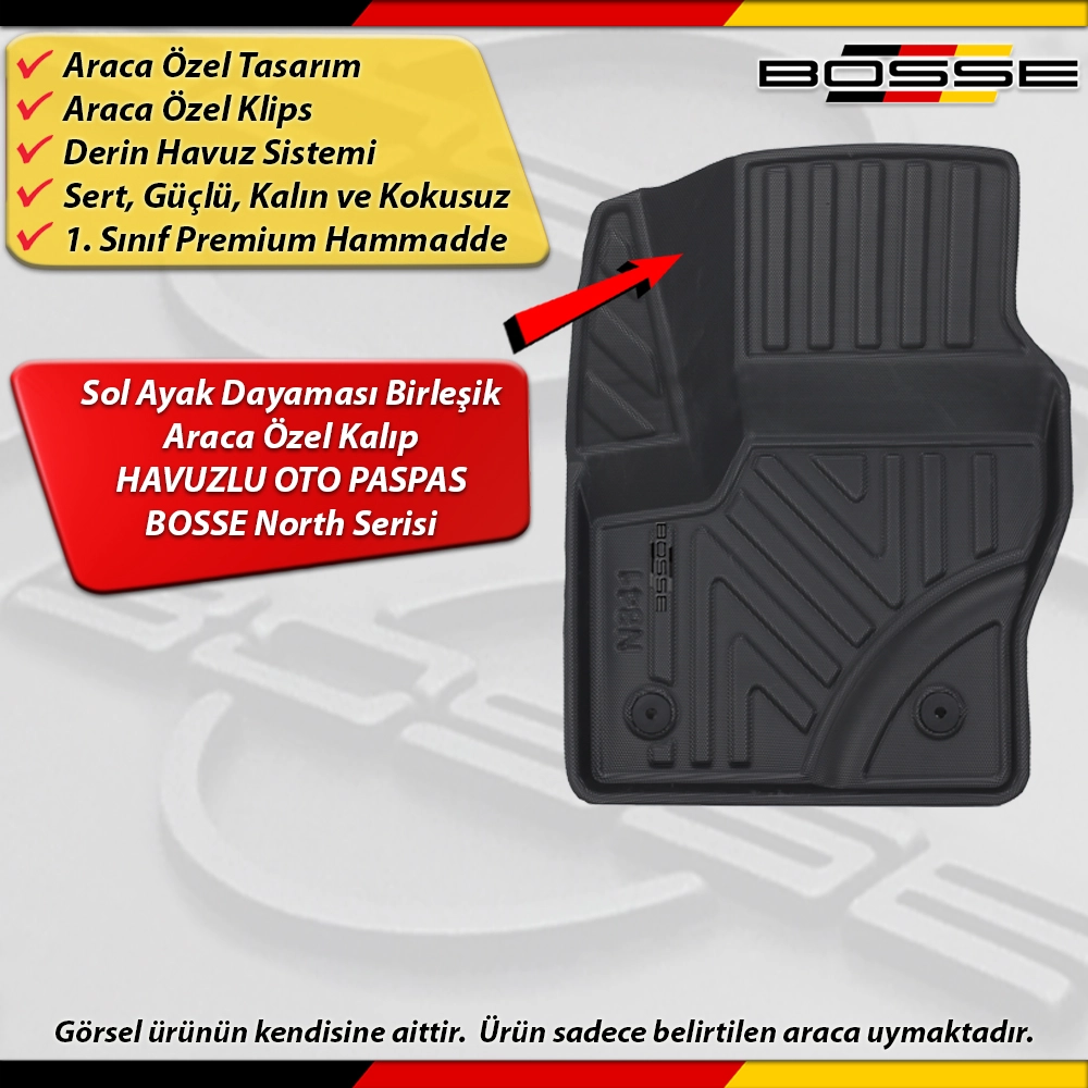 Ford Kuga Paspas Araca Özel 2013 - 2019 Derin Havuzlu Paspas BOSSE North Serisi