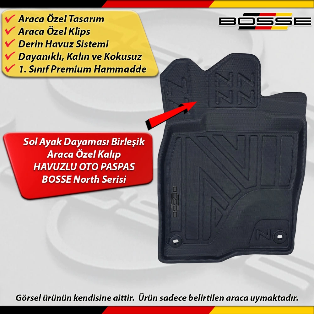 Honda Civic Paspas Araca Özel FE1 Kasa 2021 Sonrası İçin Derin Havuzlu Paspas BOSSE North Serisi