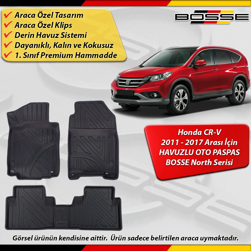 Honda CR-V Paspas Araca Özel CRV 2011-2017 Derin Havuzlu Paspas BOSSE North Serisi