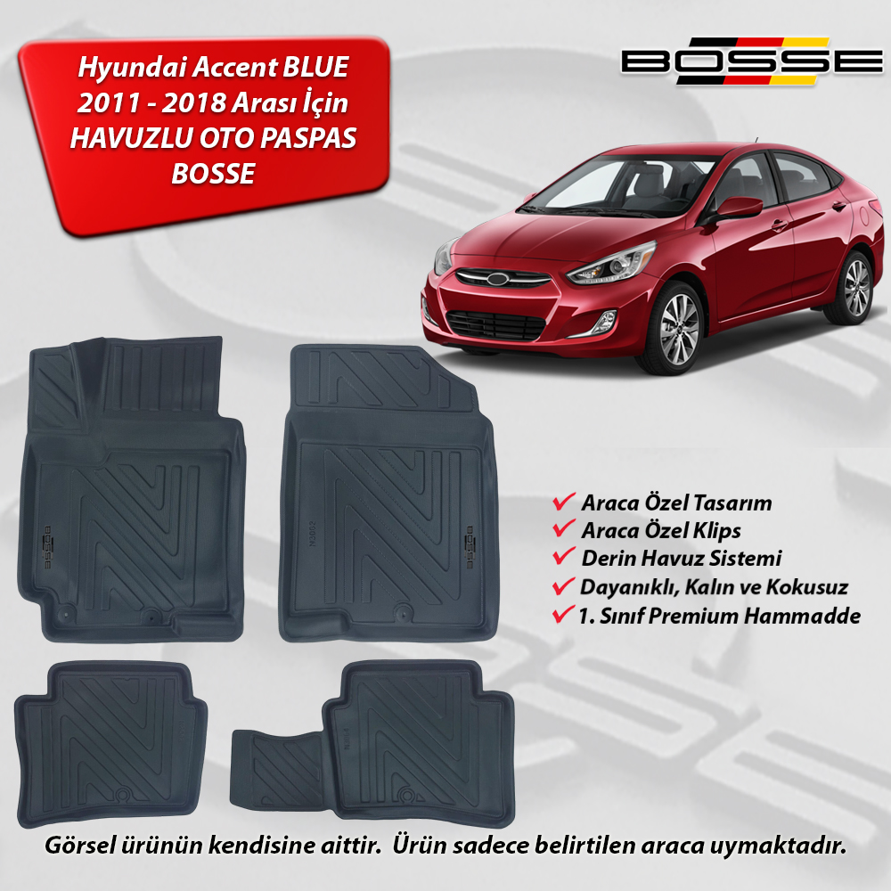 Hyundai Accent Blue Paspas Araca Özel 2011 2018 BOSSE 3D Havuzlu Oto Paspas Paspas