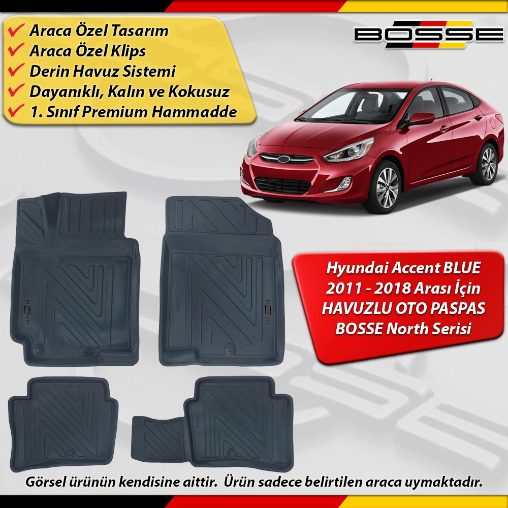 Hyundai Accent Blue Paspas Araca Özel 2011 - 2018 Arası İçin Derin Havuzlu Paspas Serisi