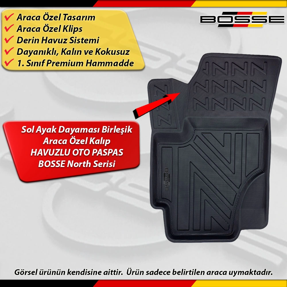 Hyundai Accent Era Paspas Araca Özel 2006-2012 Derin Havuzlu Paspas BOSSE North Serisi