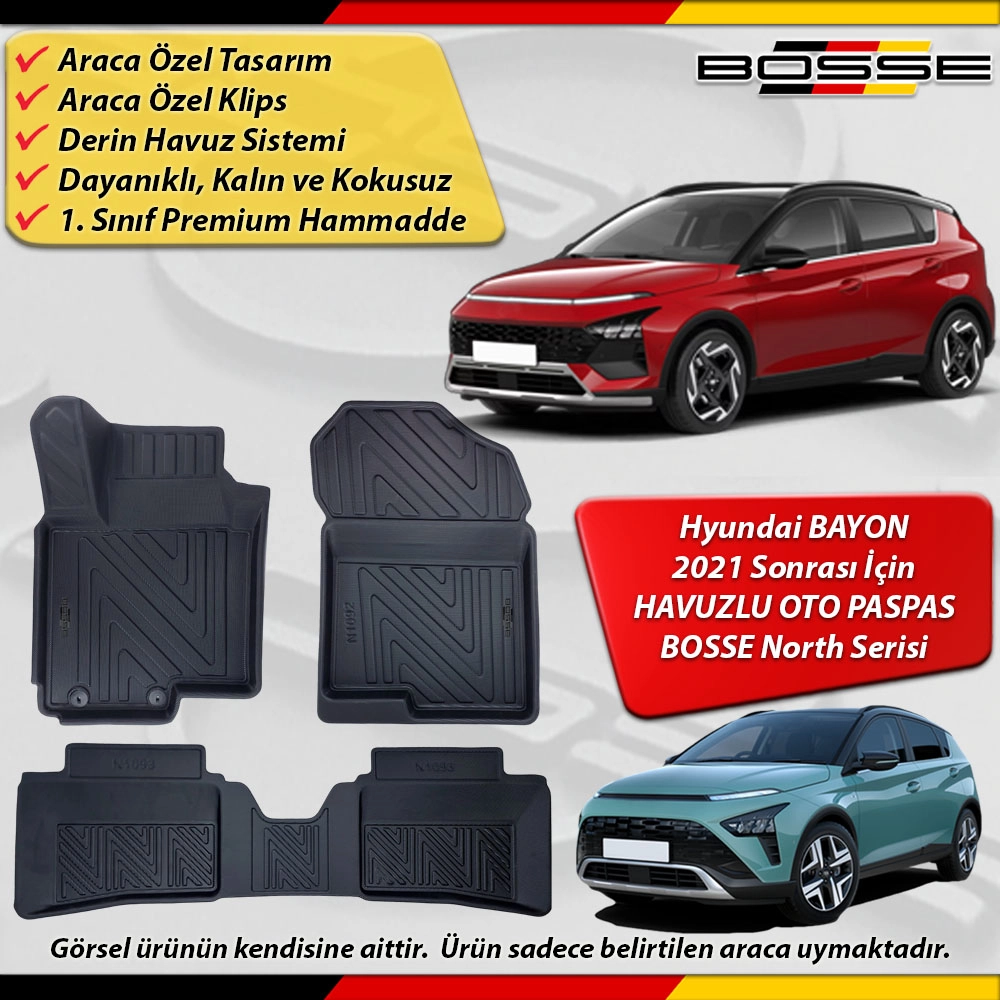 Hyundai Bayon Paspas Araca Özel 2021 Ve Sonrası Derin Havuzlu Paspas BOSSE North Serisi