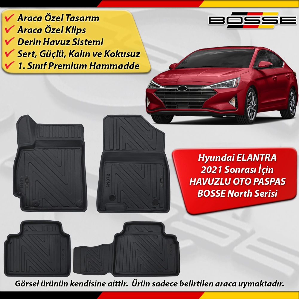 Hyundai Elantra Paspas Araca Özel Paspas 2021 Ve Sonrası Derin Havuzlu Paspas BOSSE North Serisi