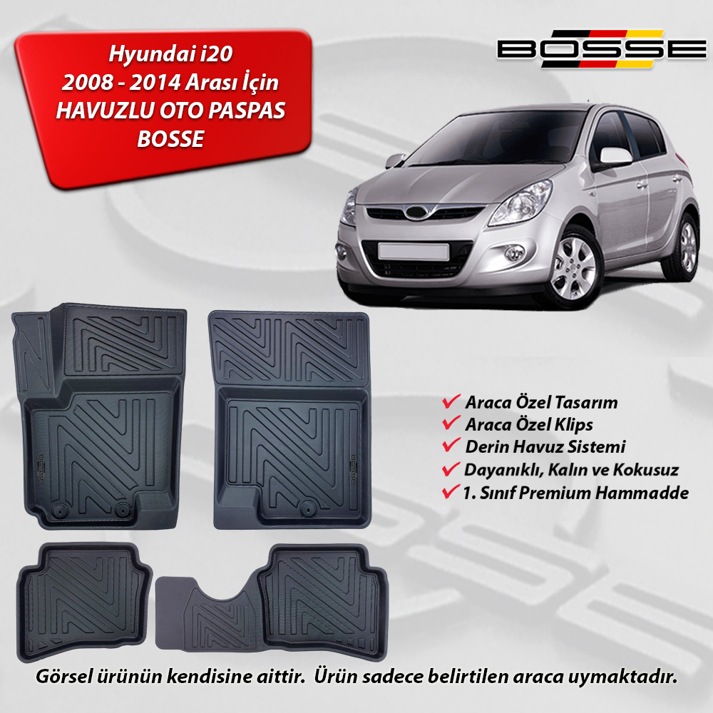 Hyundai i20 Paspas Araca Özel 2008 - 2014 BOSSE 3D Havuzlu Oto Paspas Paspas