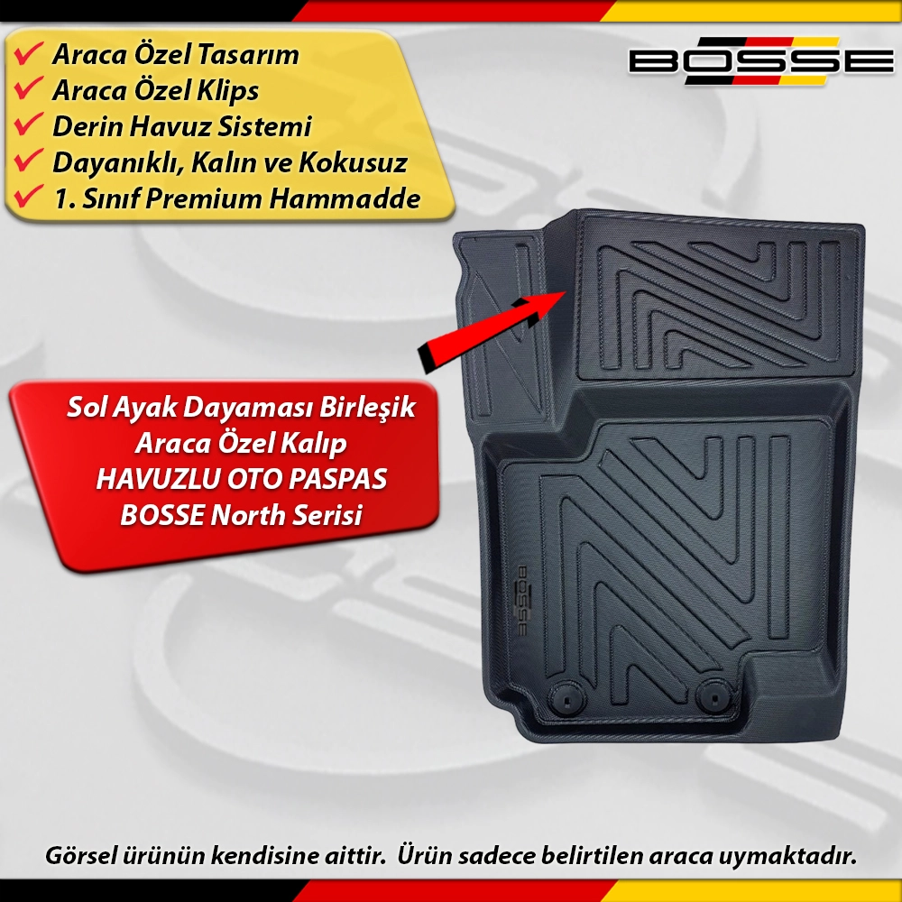 Hyundai i20 Paspas Araca Özel 2008 - 2014 Derin Havuzlu Paspas BOSSE North Serisi