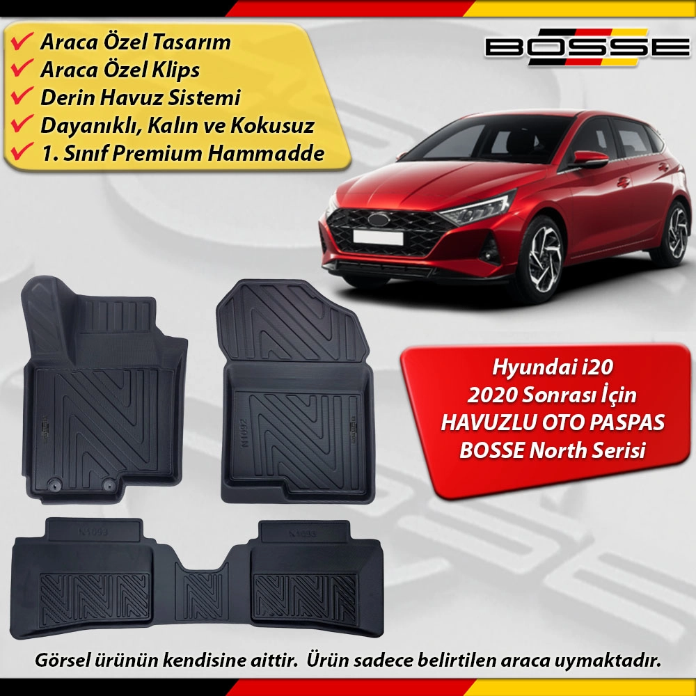 Hyundai i20 Paspas Araca Özel 2020 Ve Sonrası Derin Havuzlu Paspas BOSSE North Serisi
