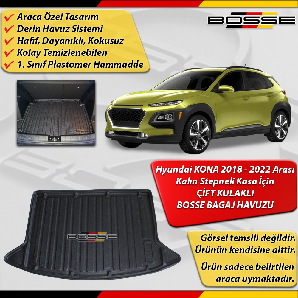 Hyundai Kona Bagaj Havuzu Kalın Stepneli Kasa İçin (Çift Kulaklı Model) Araca Özel 2018 - 2022