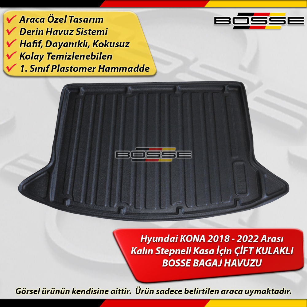 Hyundai Kona Bagaj Havuzu Kalın Stepneli Kasa İçin (Çift Kulaklı Model) Araca Özel 2018 - 2022