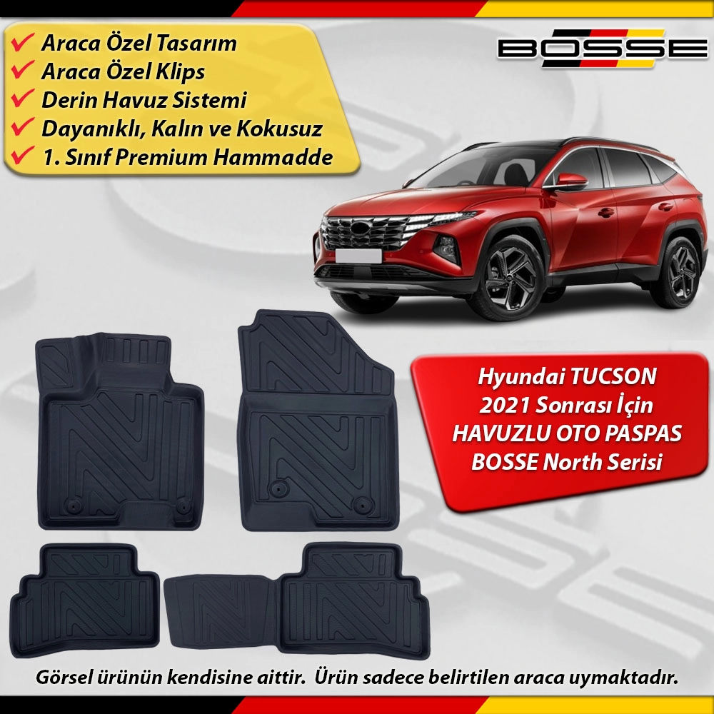 Hyundai Tucson Paspas Araca Özel 2021 Ve Sonrası Derin Havuzlu Paspas BOSSE North Serisi