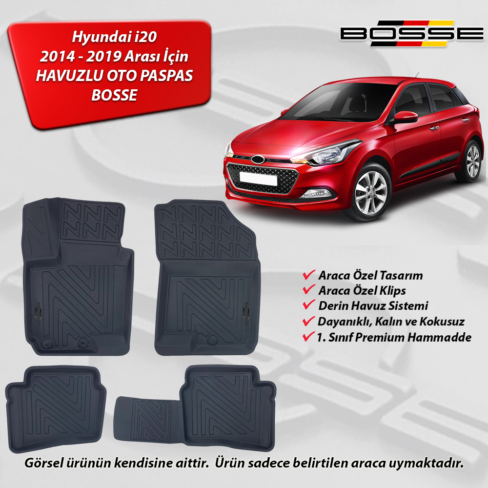 Hyundai i20 Paspas Araca Özel 2014 2019 BOSSE 3D Havuzlu Oto Paspas Paspas